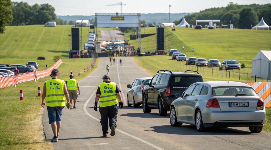 Verkeersregelaar die een festival managen
